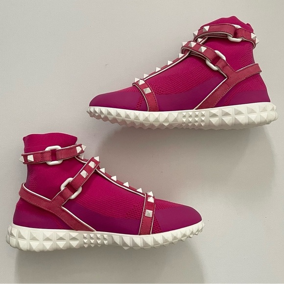 Valentino Pink Rockstud High top stretch gladiator sneakers 5 35 Barbie Preppy - Picture 10 of 16